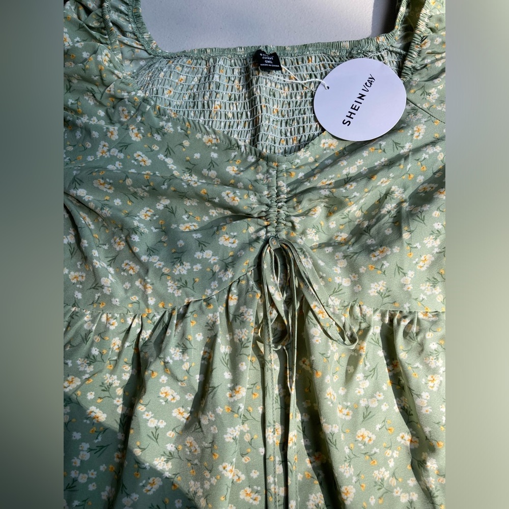 Floral Bow Detail Cottagecore Puff Sleeve Peplum Blouse SET OF 2 Shein Lot Tops - Picture 14 of 17